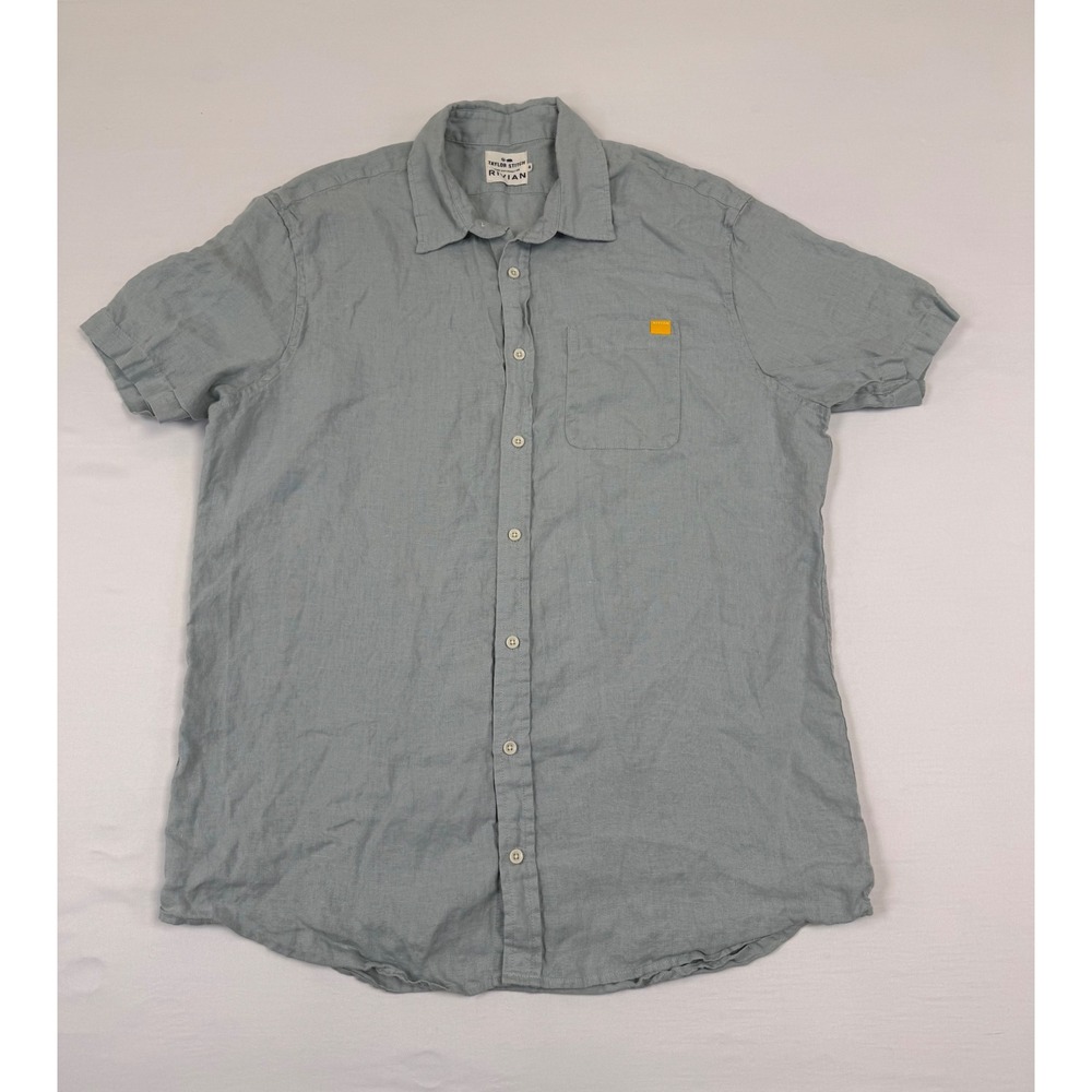 Taylor‎ Stitch Rivian Mens 100% Hemp Short Sleeve Button Down Shirt Blue Grey 46